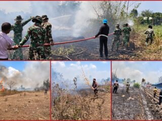 Respons Cepat, Polsek Kurik dan TNI Padamkan Karhutla di Wonorejo